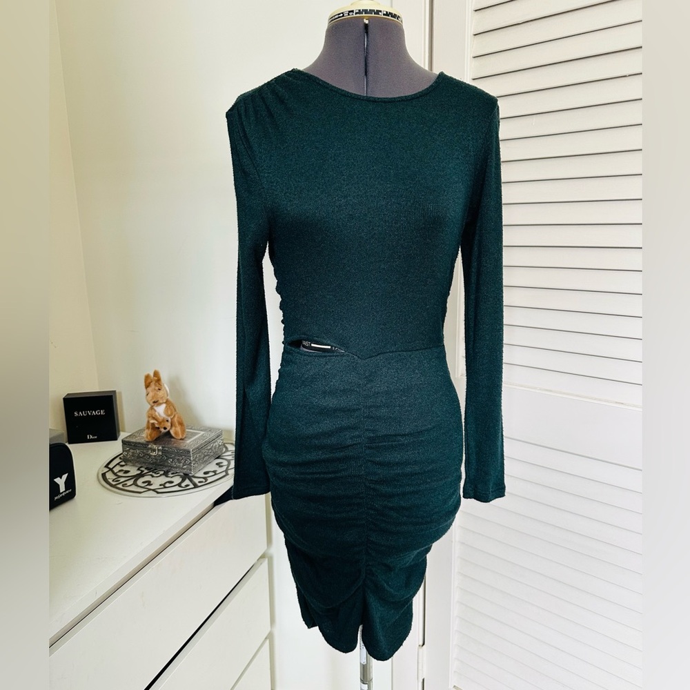 Walter Baker Gloriana Ruched Sweater Mini Dress Hunter Green
